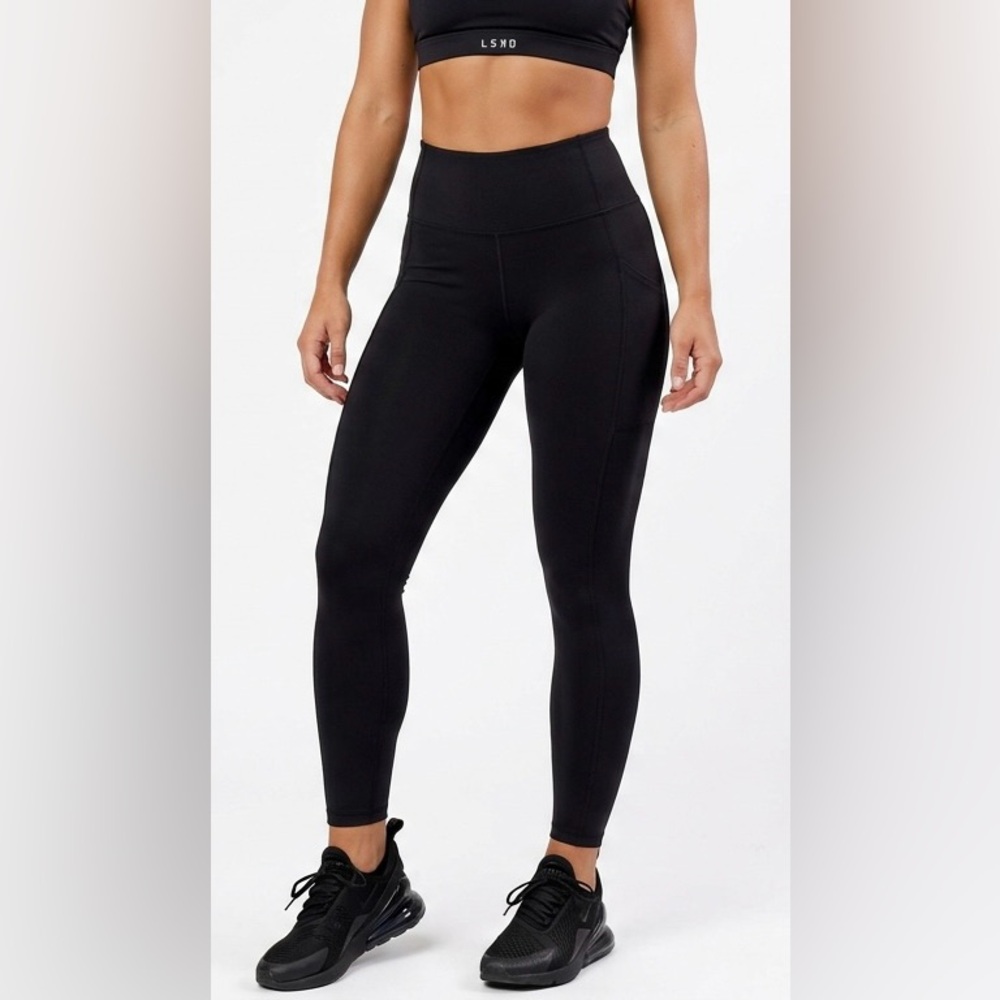 LSKD Black Ankle Length High Waisted Leggings With Side Pockets Size Small